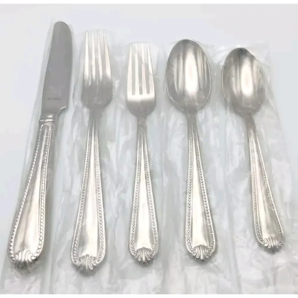 Lenox Bead Plum Tip 5 Piece Place Set 18/10 Stainless Glossy Flatware NOS